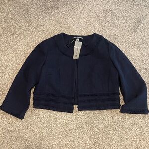 NWT KARL LAGERFELD PARIS NAVY BLUE WOMEN’S TWEED OPEN FRONT BLAZER